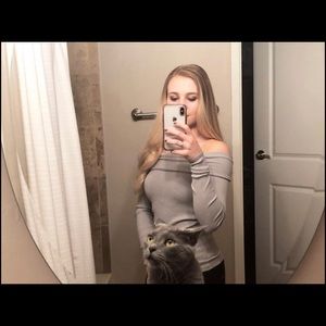 Gray off the shoulder shirt